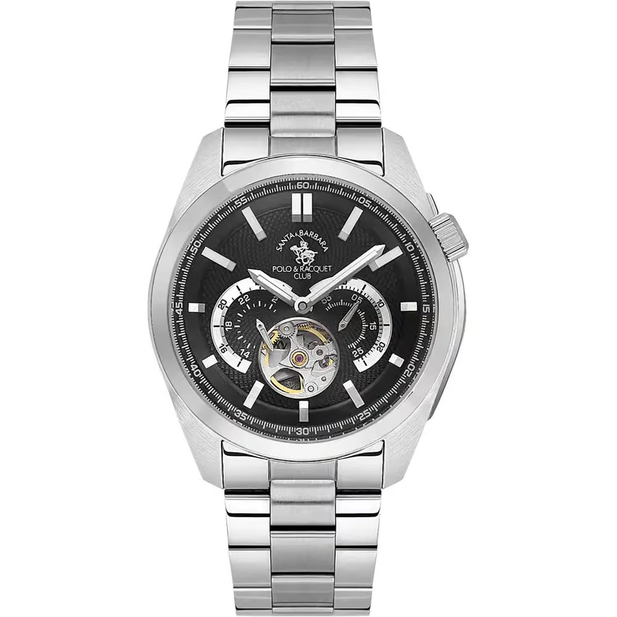 Santa Barbara Polo SB.1.10628-2 Men’s Automatic Watch – Gun Black Open Heart Dial & Stainless Steel Bracelet