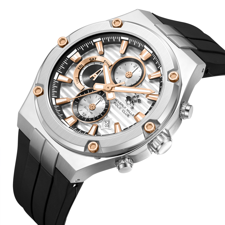 Beverly Hills Polo Club BP3822X.331 Men’s Watch – Silver Dial Black Rubber Strap