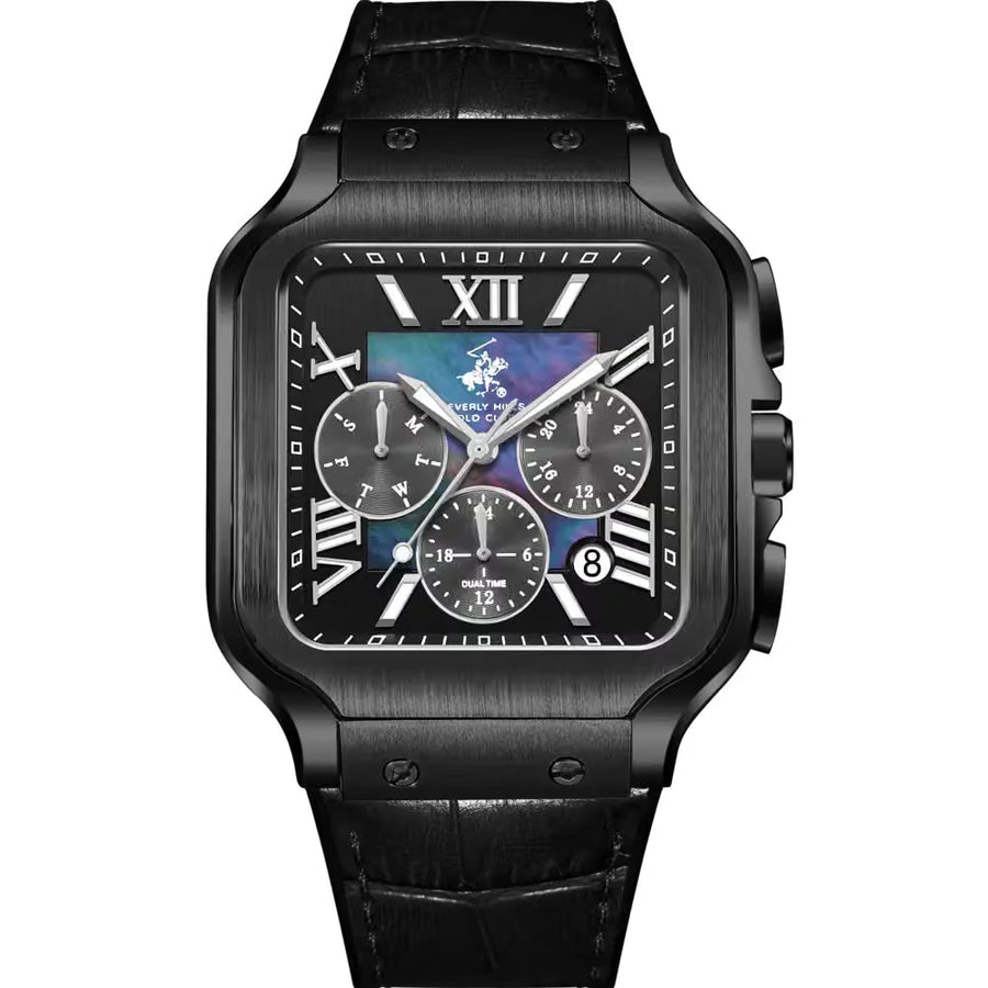 Beverly Hills Polo Club BP3854X.651 Men’s Watch – Black Mother of Pearl Dial & Leather Strap