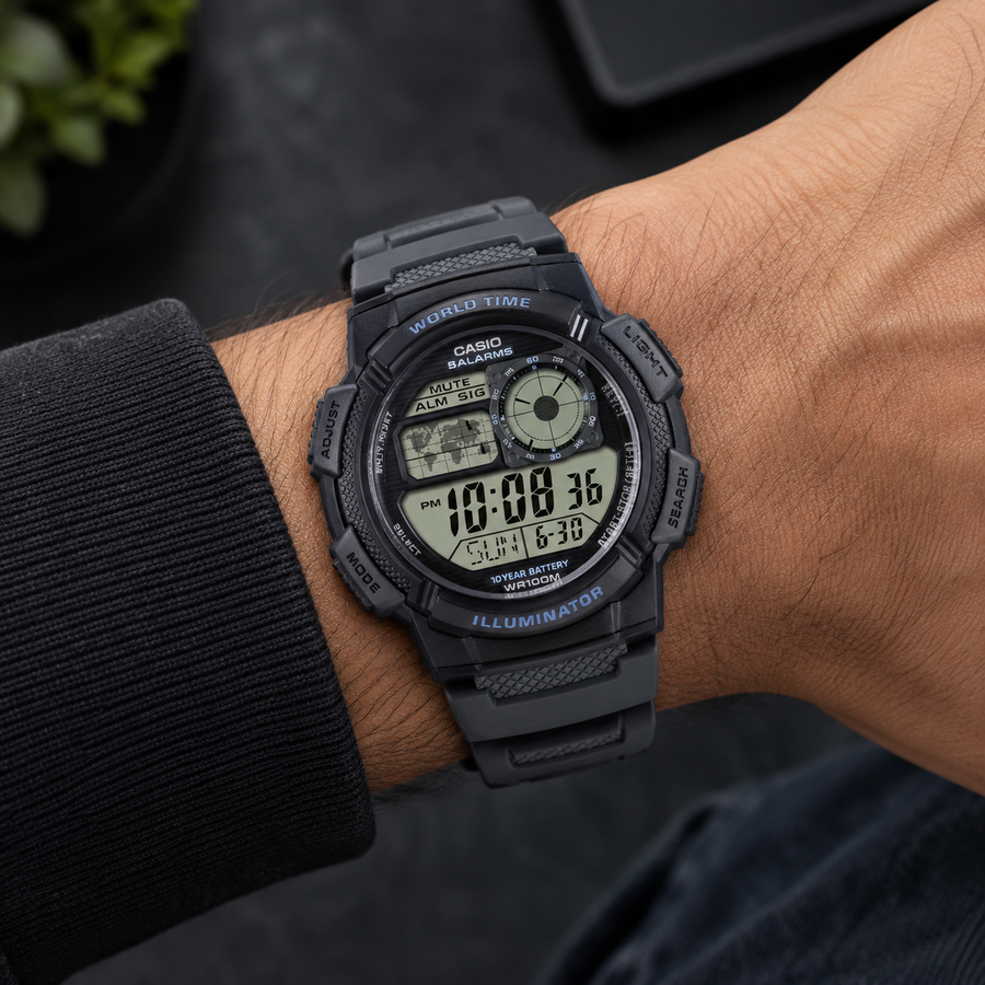 CASIO AE-1000W-8AV Digital Sports Watch – Grey Resin Band 100M