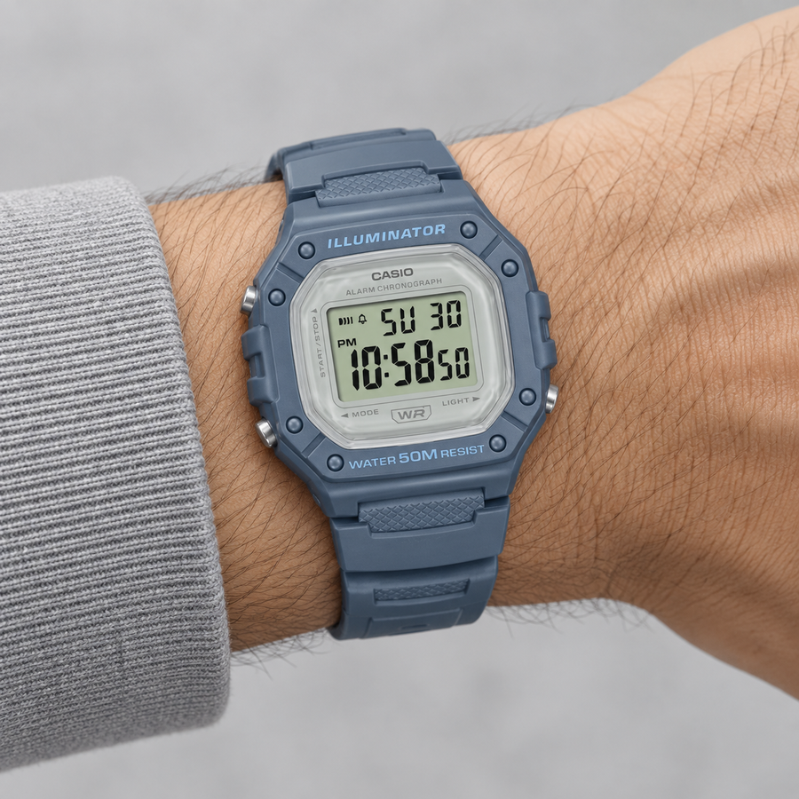 CASIO W-218HC-2AV Digital Sports Watch – Blue Resin Band 50M Water Resistant