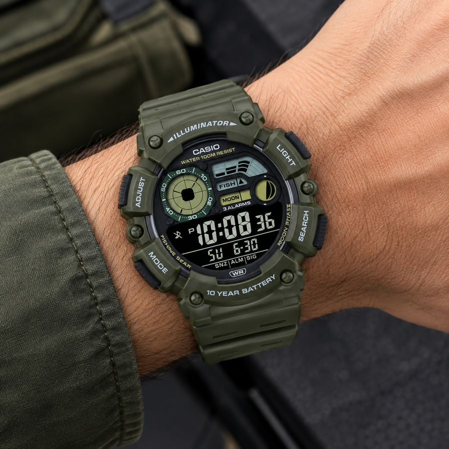 CASIO WS-1500H-3BV Men’s Digital Watch – 100M Water Resistant, 10-Year Battery