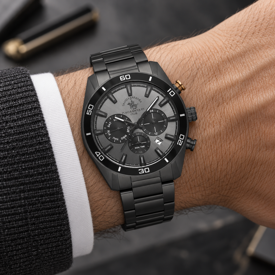 Santa Barbra SB.1.10498-5 Men’s Analog Watch | Black Stainless Steel
