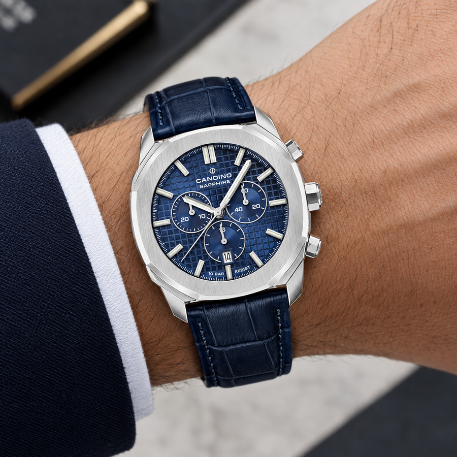 Candino C4747/2 Men’s Swiss Chronograph Watch – Blue Dial Leather Strap