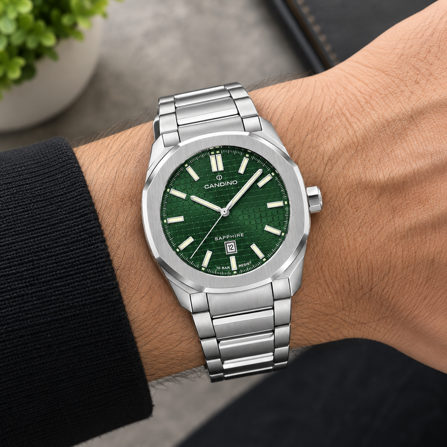 Candino C4754/3 Men’s Swiss Watch – Green Dial Stainless Steel Bracelet