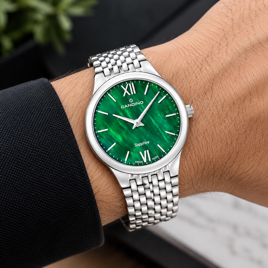 Candino C4786/3 Men’s Swiss Watch – Green Dial Stainless Steel Bracelet