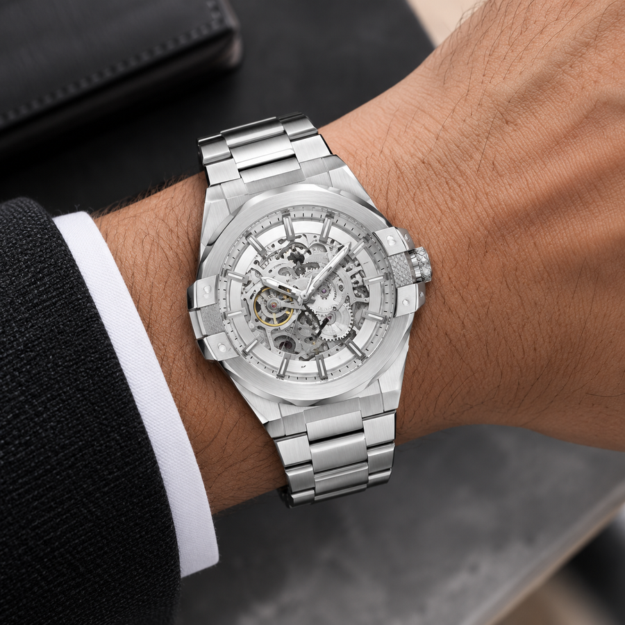 Santa Barbara Polo SB.1.10636-1 Men’s Automatic Skeleton Watch – Silver Dial Stainless Steel Bracelet
