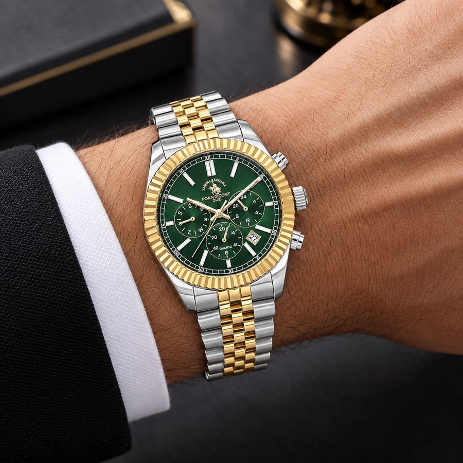 Santa Barbara Polo SB.1.10667-3 Men’s Watch – Green Dial Brown Leather Strap