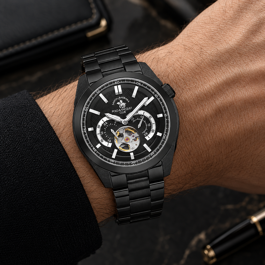 Santa Barbara Polo SB.1.10628-5 Men’s Automatic Watch – Black Open Heart Dial Stainless Steel