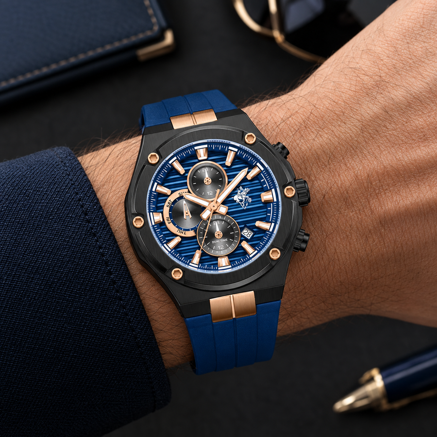 Beverly Hills Polo Club BP3822X.699 Men’s Watch – Blue Silicone Strap & Multifunction Dial