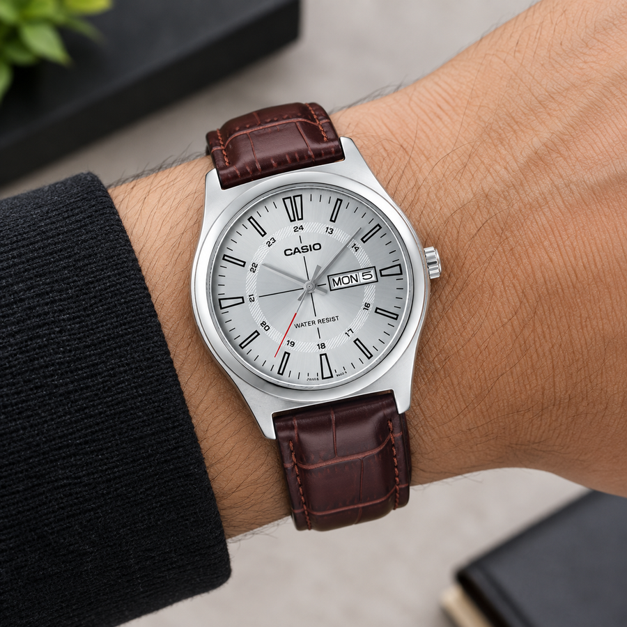 Casio MTP-V006L-7C Men's Analog Watch – Leather Strap & Day Date