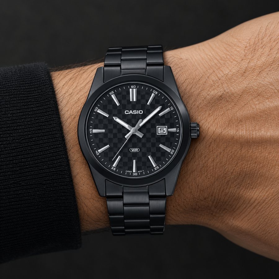 CASIO MTP-VD03B-1A Men’s Analog Watch – Black Ion-Plated Stainless Steel