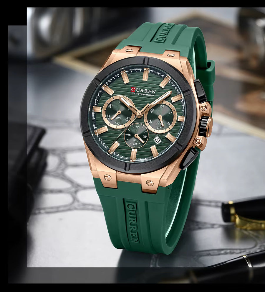 CURREN 8487 Men’s Rubber Strap Watch – Sporty Casual Design