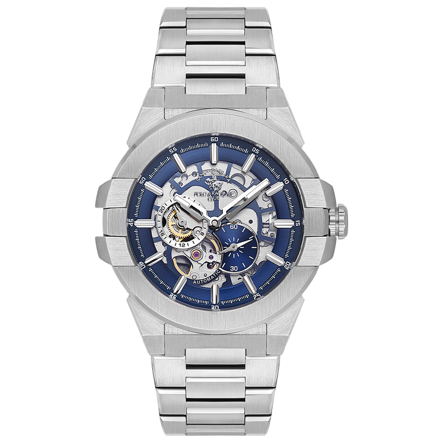 Santa Barbara Polo SB.1.10636-3 Men’s Automatic Watch – Blue Skeleton Dial & Stainless Steel Bracelet