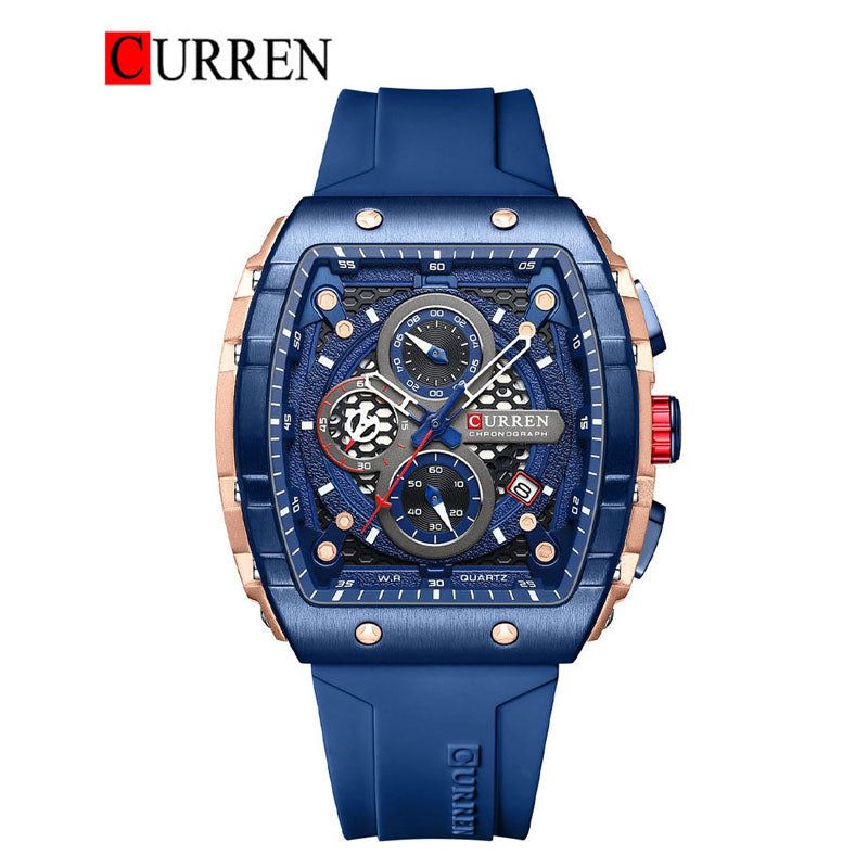 CURREN 8442 Men’s Chronograph Watch – Large Dial Silicone Strap