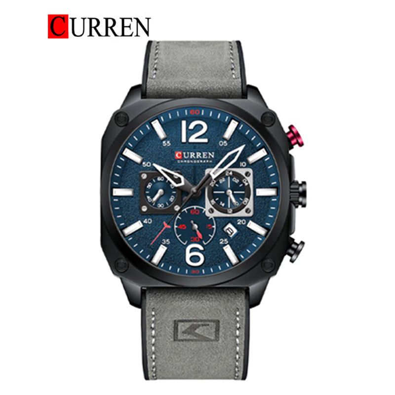 CURREN 8398 Men’s Chronograph Watch – Leather Strap & Black Dial