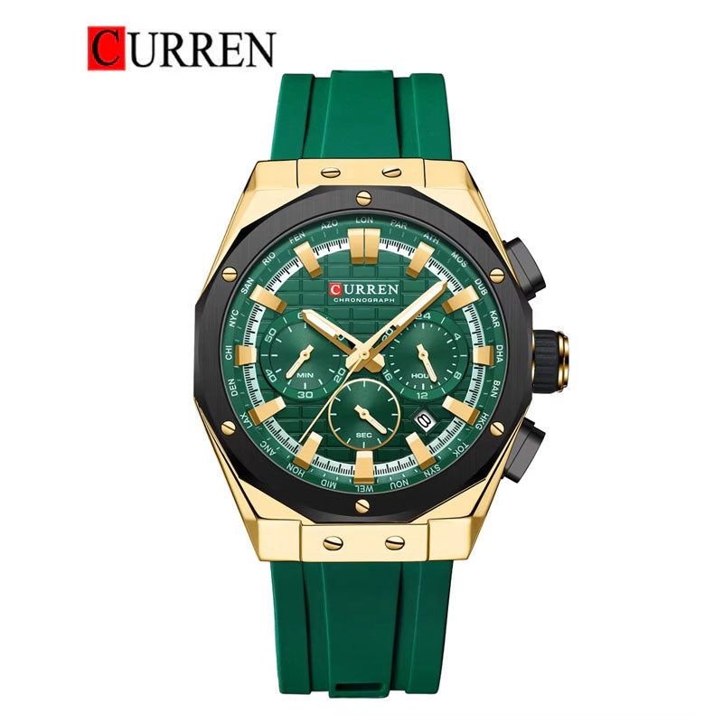 CURREN 8464 Men’s Watch – Green Dial & Silicone Rubber Strap