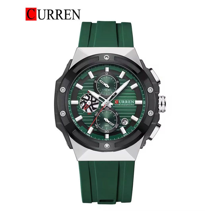 CURREN 8462 Men’s Chronograph Watch – Green Dial & Leather Strap