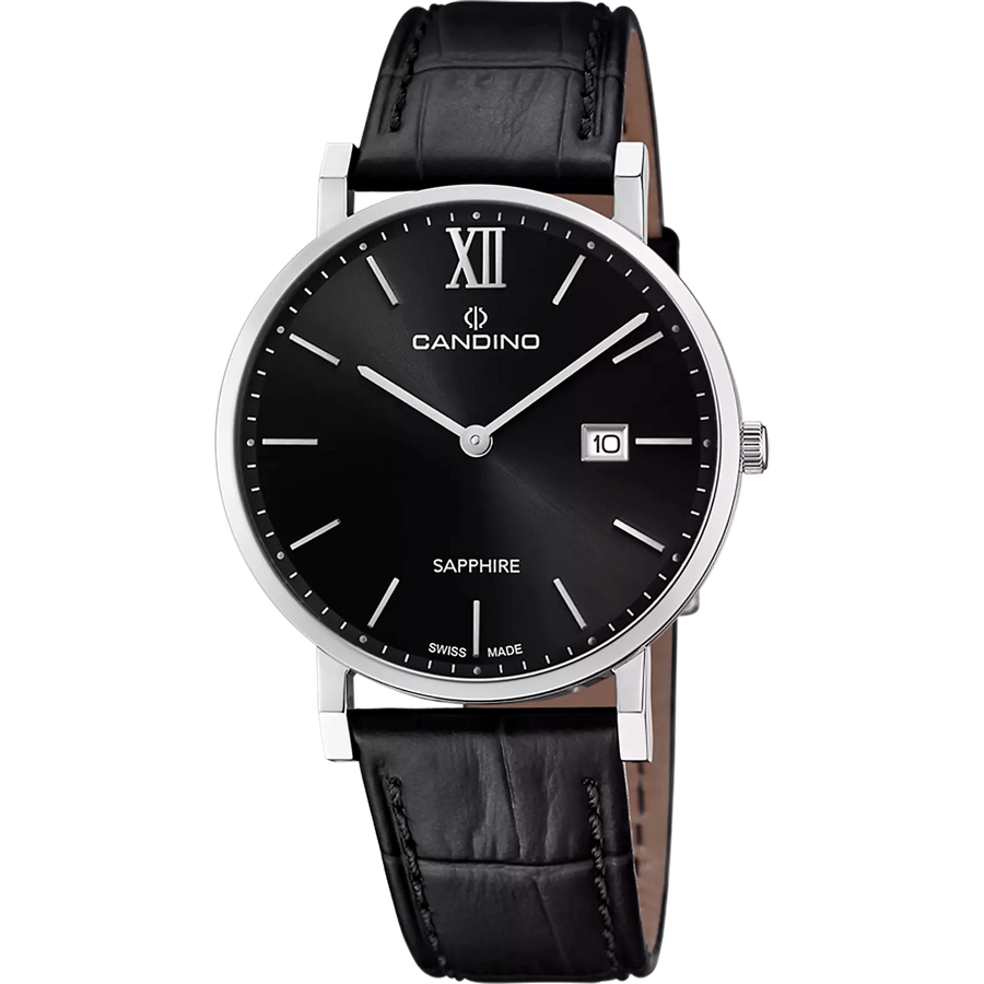 Candino C4724/3 Men’s Swiss Watch – Black Dial Leather Strap Sapphire Crystal
