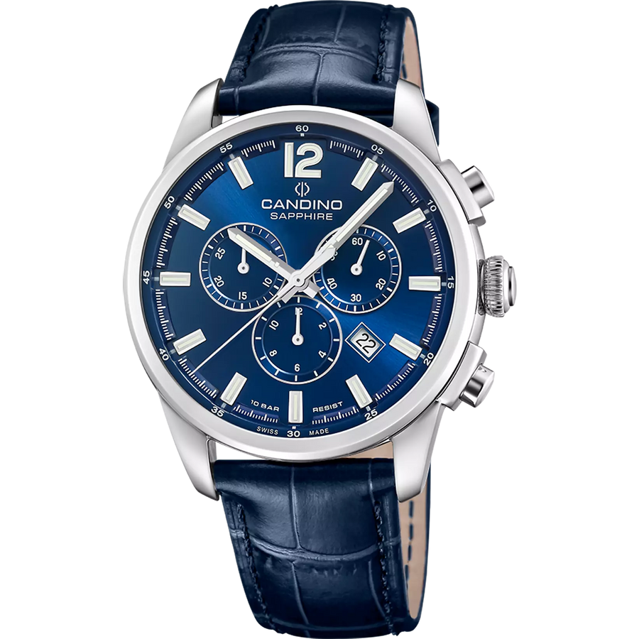 Candino C4745/2 Men’s Swiss Chronograph Watch – Blue Dial Leather Strap