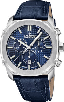 Candino C4747/2 Men’s Swiss Chronograph Watch – Blue Dial Leather Strap