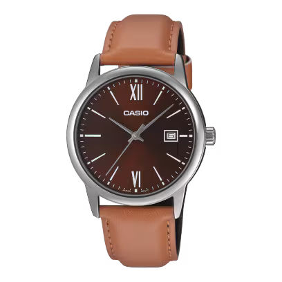 Casio MTP-V002L-5B3 Men's Analog Watch – Brown Dial & Leather Strap