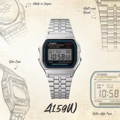 Casio A159W-N1 Vintage Digital Stainless Steel Watch