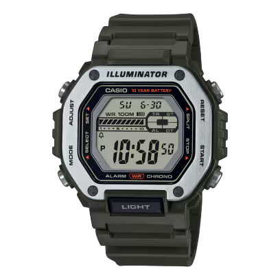 CASIO MWD-110H-3AV Digital Sports Watch – Green/Black Resin Band 100M