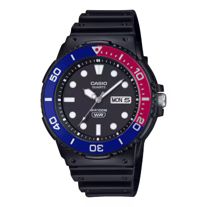 CASIO MRW-230H-1E2V Men’s Analog Sports Watch – Red & Blue Bezel, 100M Water Resistant