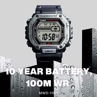 CASIO MWD-110H-1AV Digital Watch – Stainless Steel Bezel, 100M Water Resistant