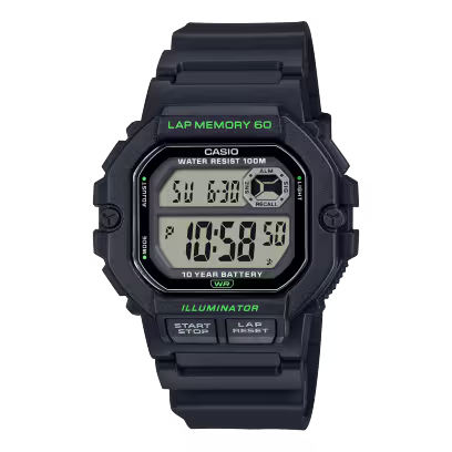 CASIO WS-1400H-1AV Digital Sports Watch – 100M Water Resistant & 10-Year Battery