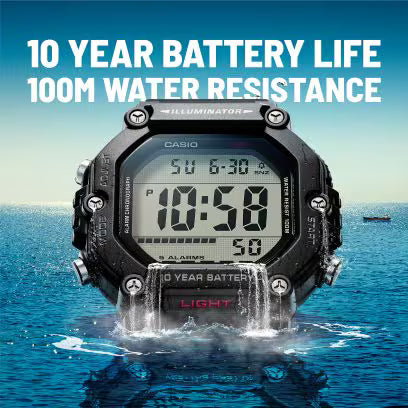 CASIO AE-1600H-1AV Digital Sports Watch – 100M Water Resistant & 10-Year Battery